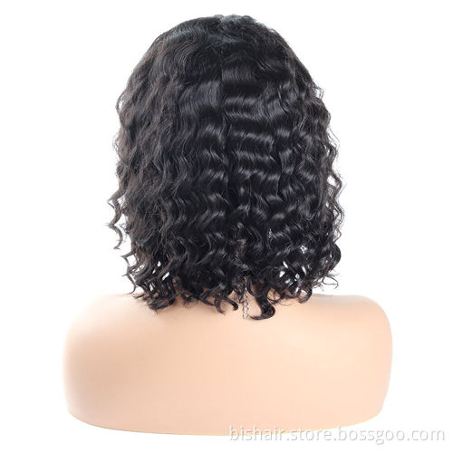 BIS deep wave brazilian human hair bob closure natural wig hairline remy short curly hair bob lace front wig with baby hair